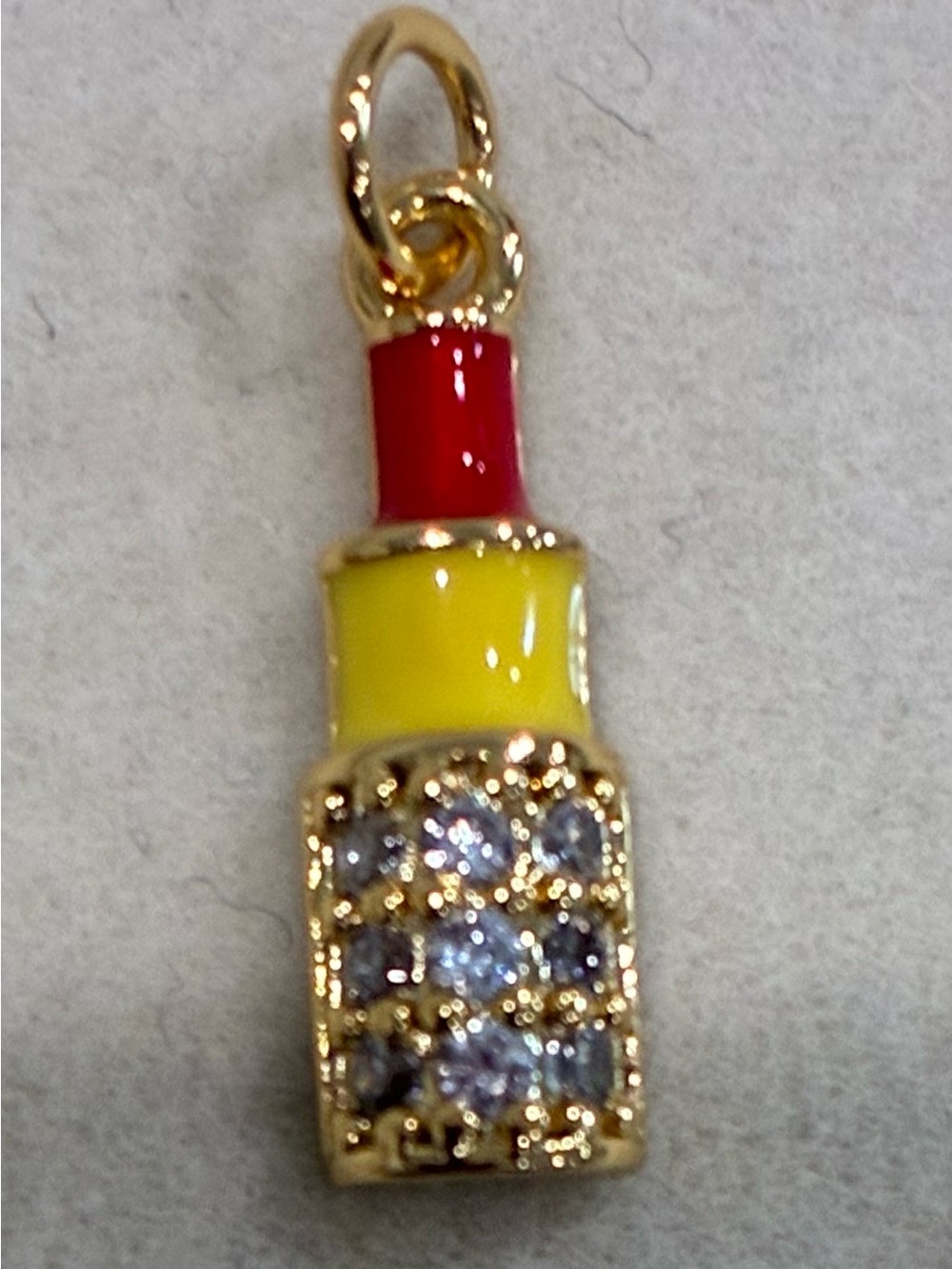 Gold Lipstick Charm Pendant with Red and Yellow Enamel